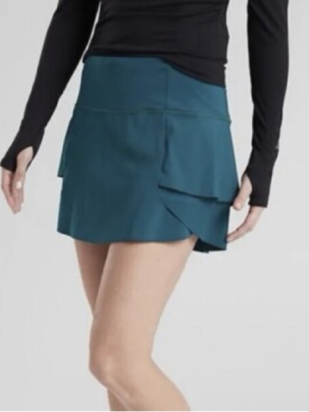 Athleta Size M Momentum Skort 14” Skirt Short Layered Ruffle Teal Blue